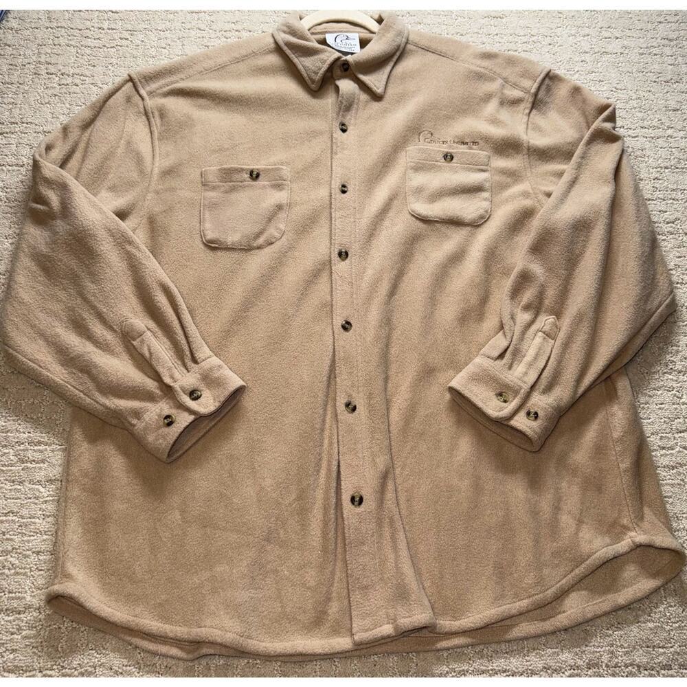 Ducks Unlimited Shirt Men XXL Tan Excellent Fleece Button Up Long‎ Sleeve